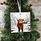 Highland Cow Winter Christmas Ornament