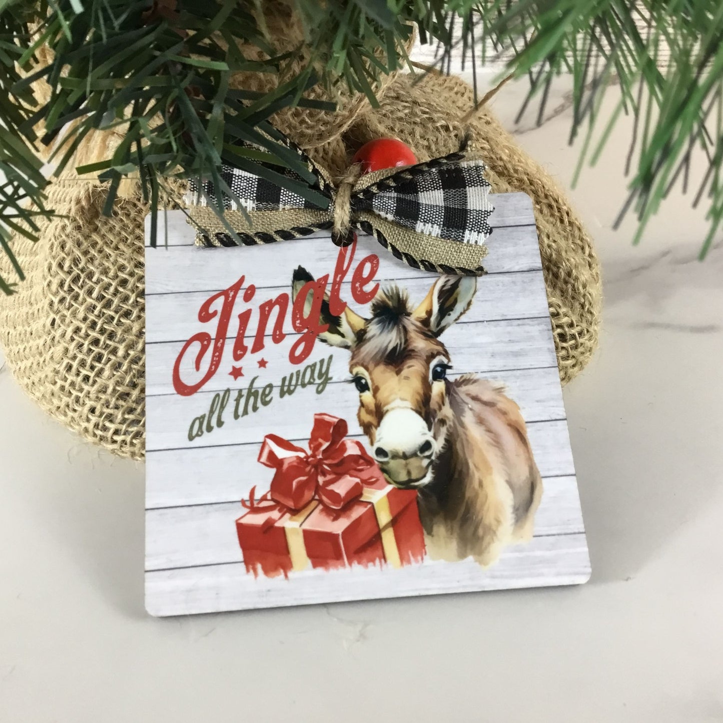 Donkey Rustic Farm Jingle All The Way Christmas Ornament