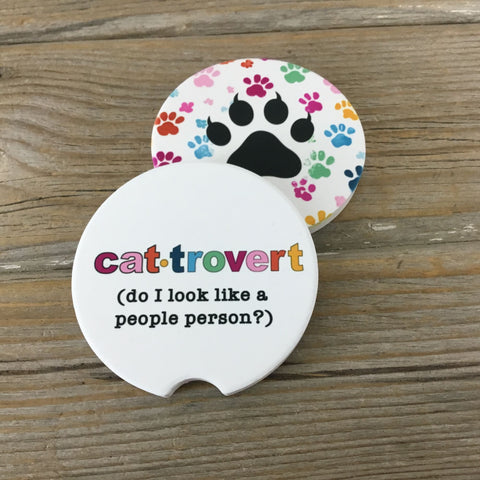 Cat-Trovert Do I Look Like a People Person Car Coasters Set of 2