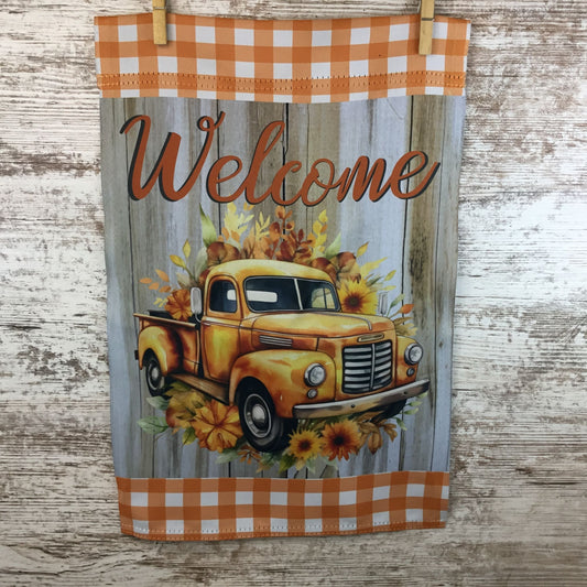 Vintage Orange Truck Fall Welcome Garden Flag
