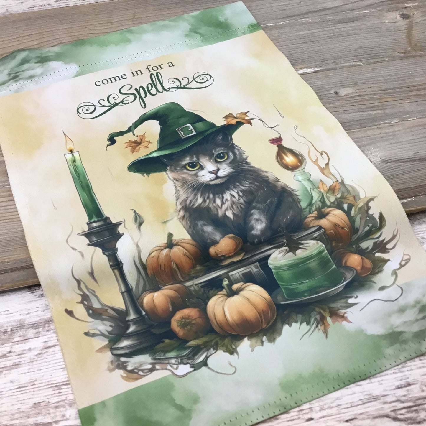 Come in for a Spell Cat Garden Flag