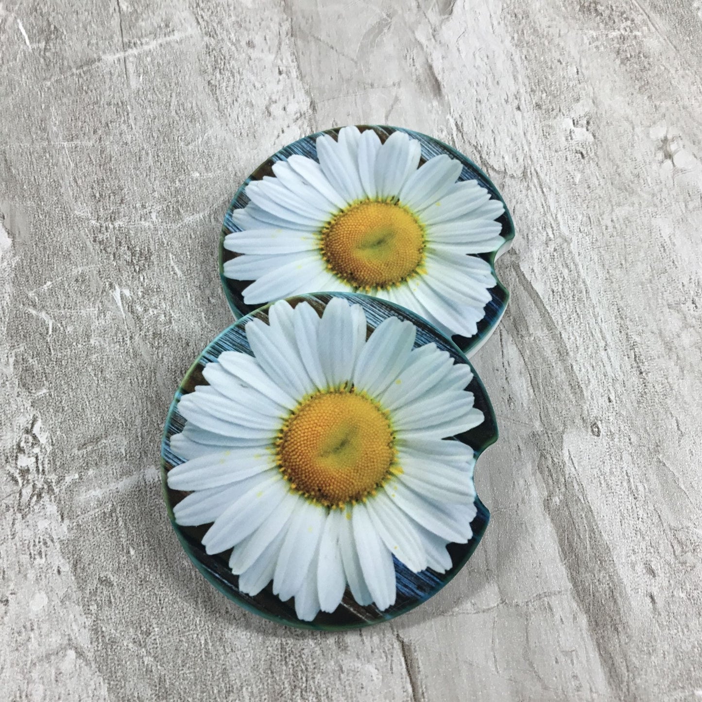 Rustic Daisy Sandstone Car Coasters Set of 2