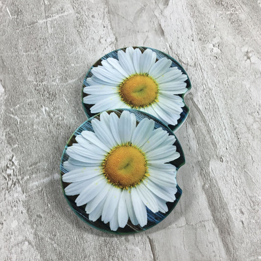 Rustic Daisy Sandstone Car Coasters Set of 2