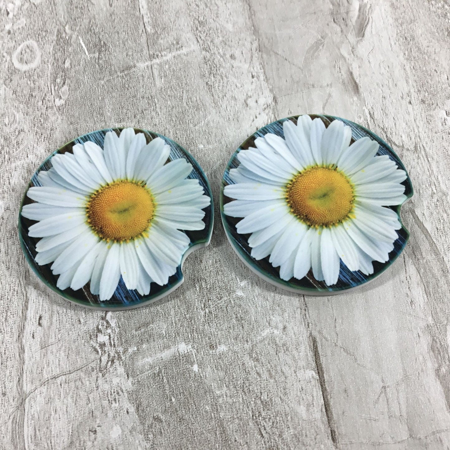 Rustic Daisy Sandstone Car Coasters Set of 2