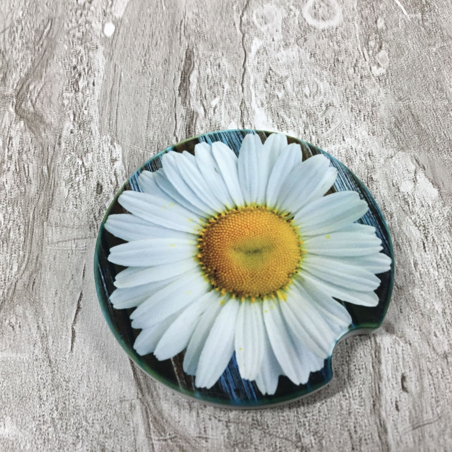 Rustic Daisy Sandstone Car Coasters Set of 2