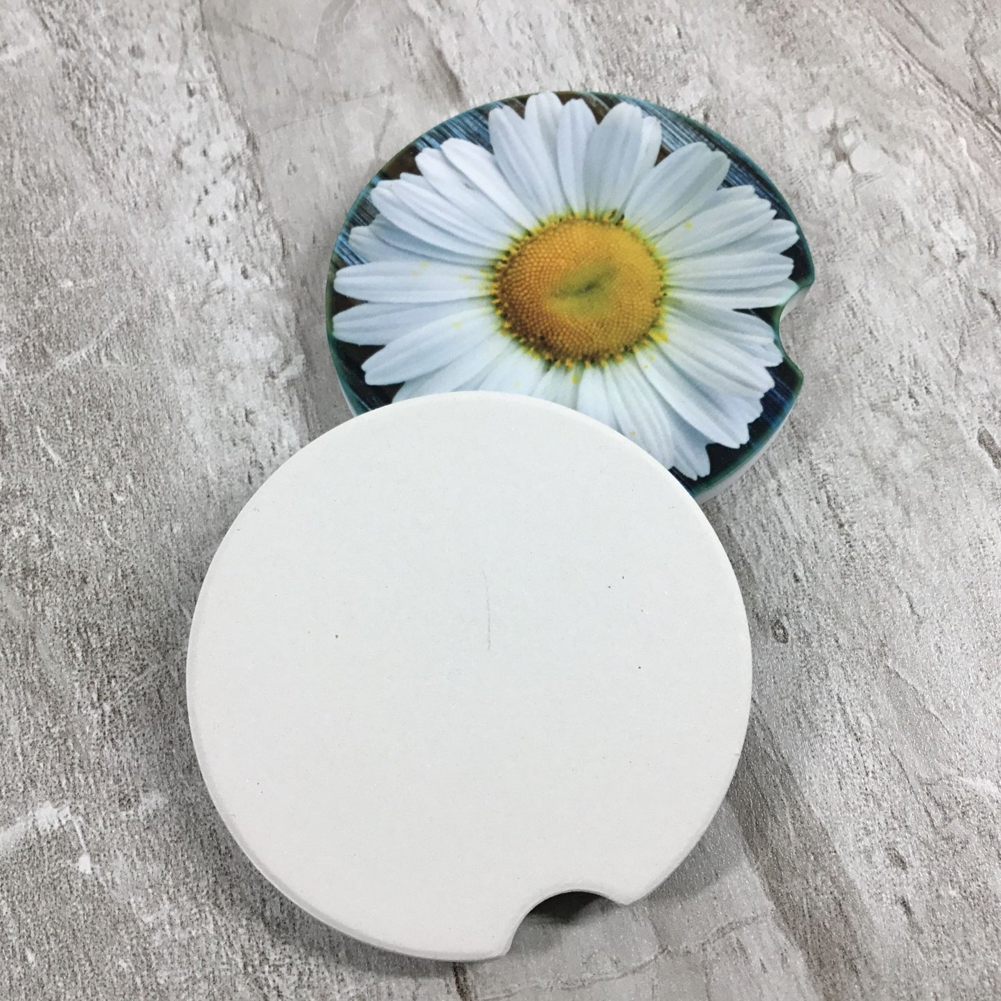 Rustic Daisy Sandstone Car Coasters Set of 2