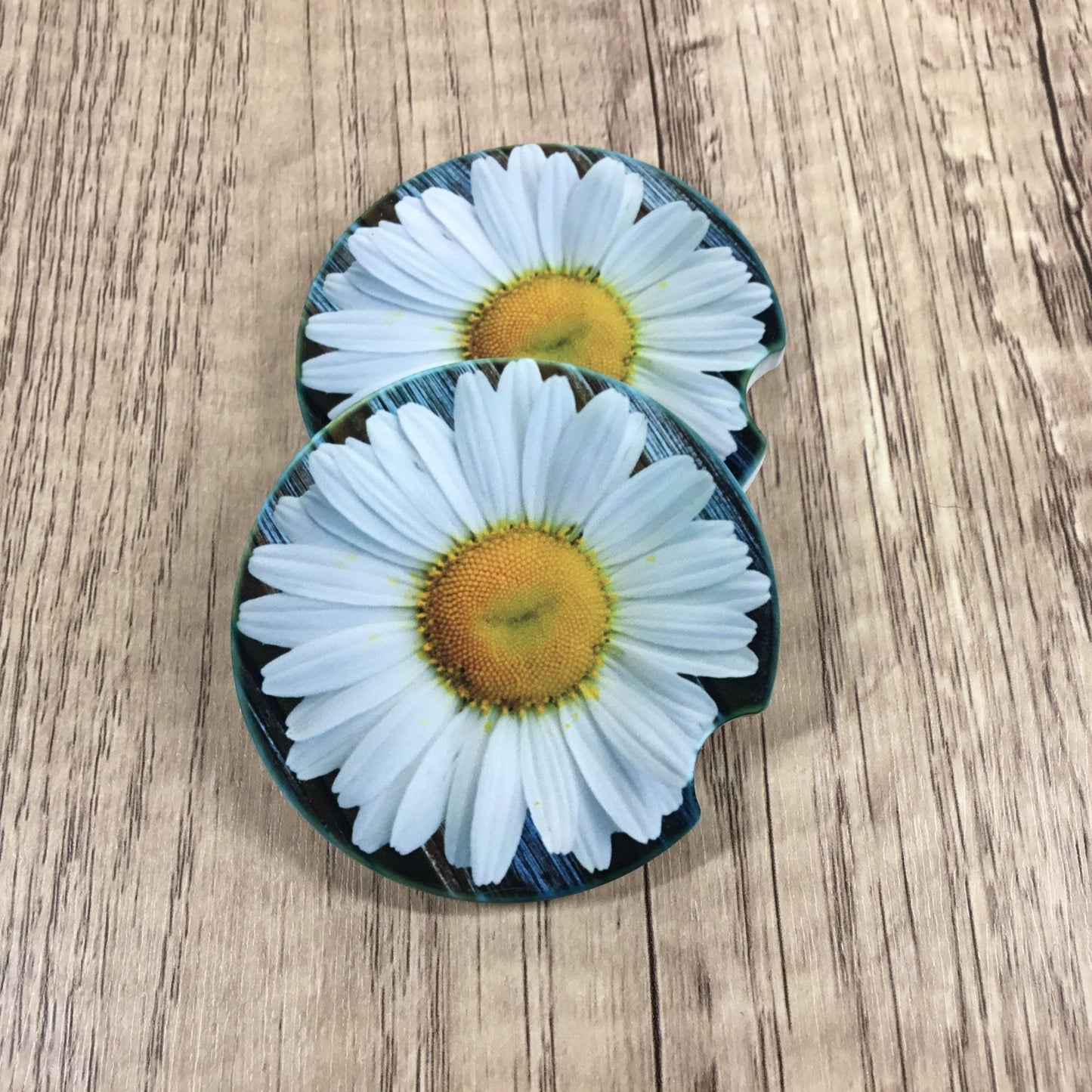 Rustic Daisy Sandstone Car Coasters Set of 2