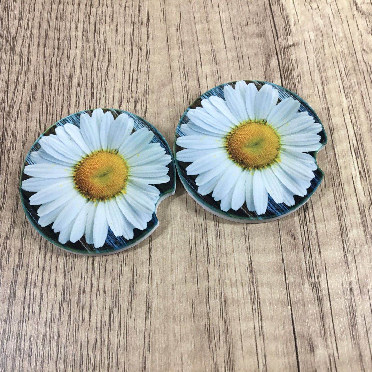 Rustic Daisy Sandstone Car Coasters Set of 2