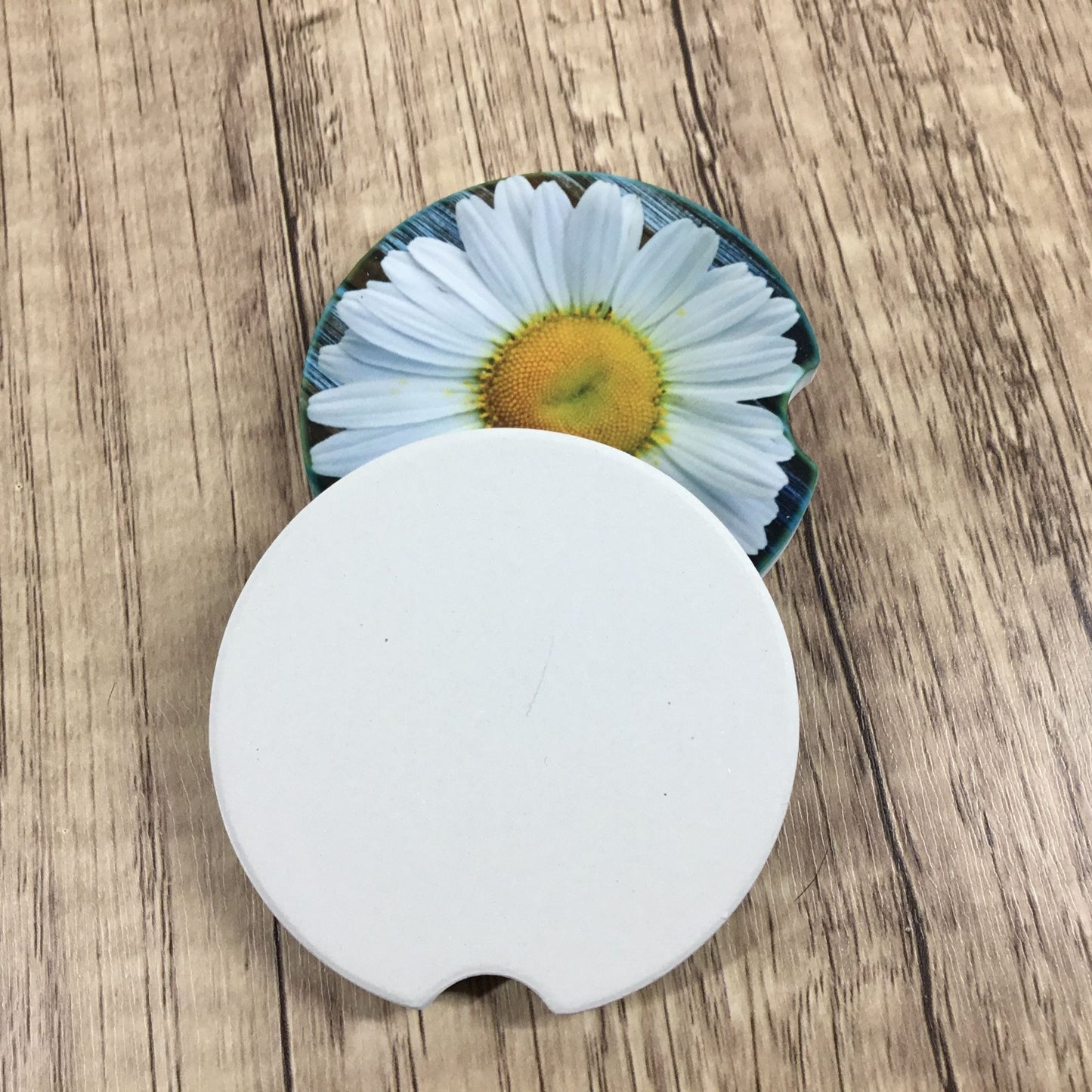 Rustic Daisy Sandstone Car Coasters Set of 2