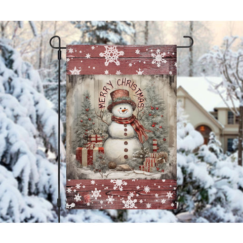 Rustic Snowman Merry Christmas Garden Flag 