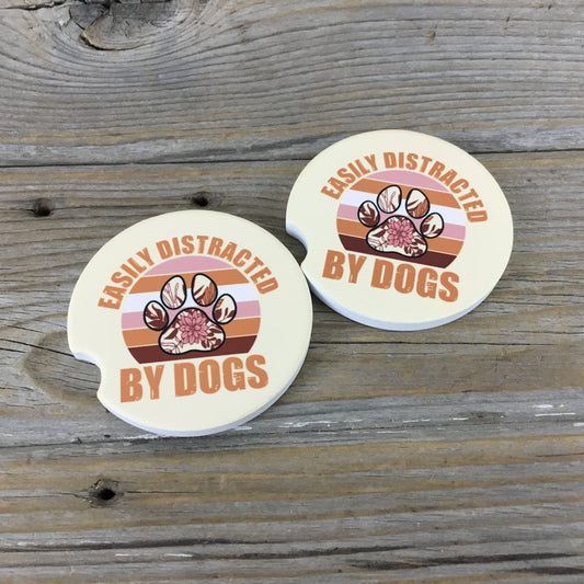 Easily Distracted by Dogs Car Coasters Set of 2