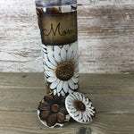 Brown and White Flowers Leather Look Personalized 20 oz Skinny Tumbler