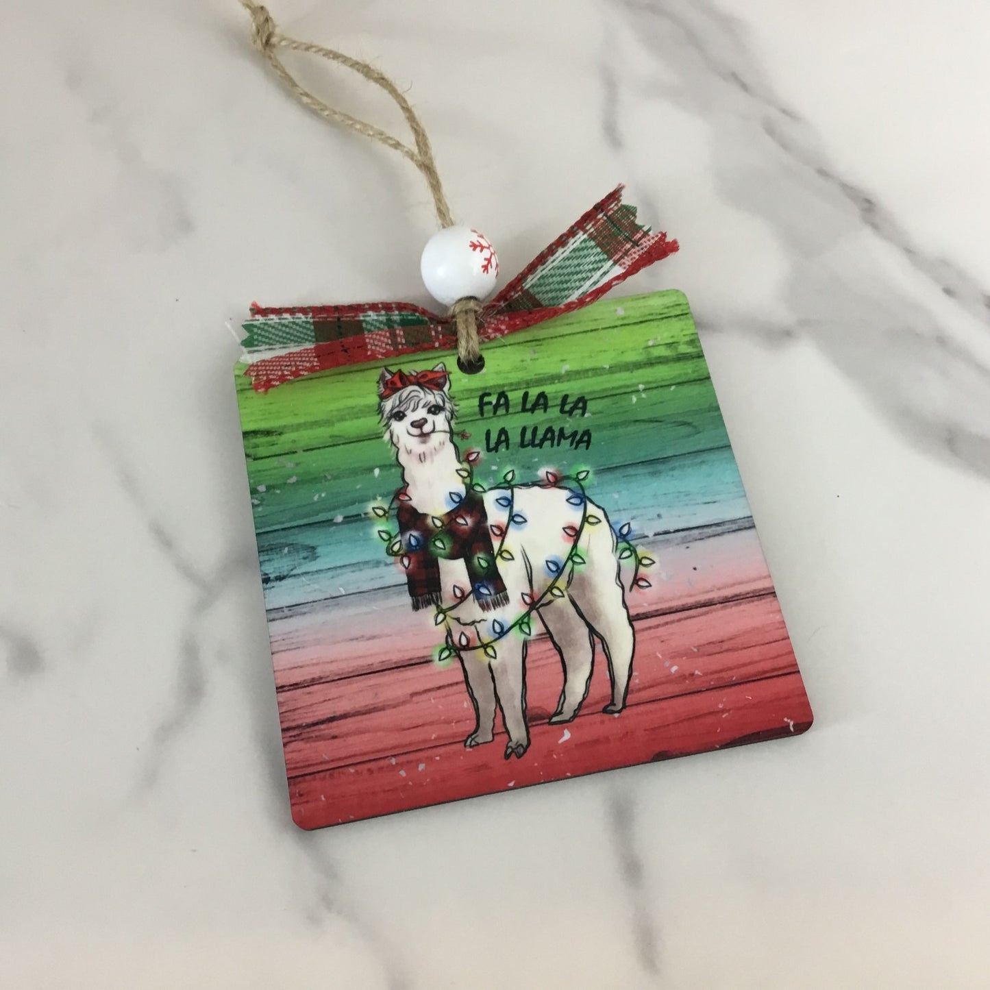 Fa La La La Llama 3.5" Square Wooden Christmas Ornament