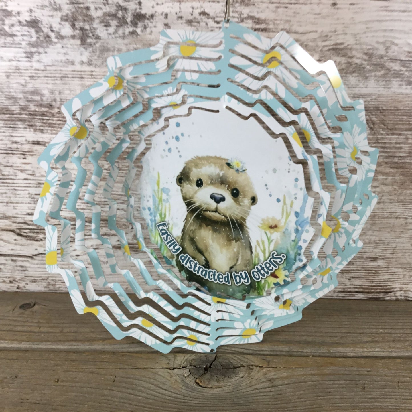 Easily Distracted by Otters Daisies Wind Spinner 10"