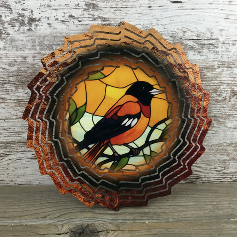Baltimore Oriole Stained Glass Wind Spinner 10"