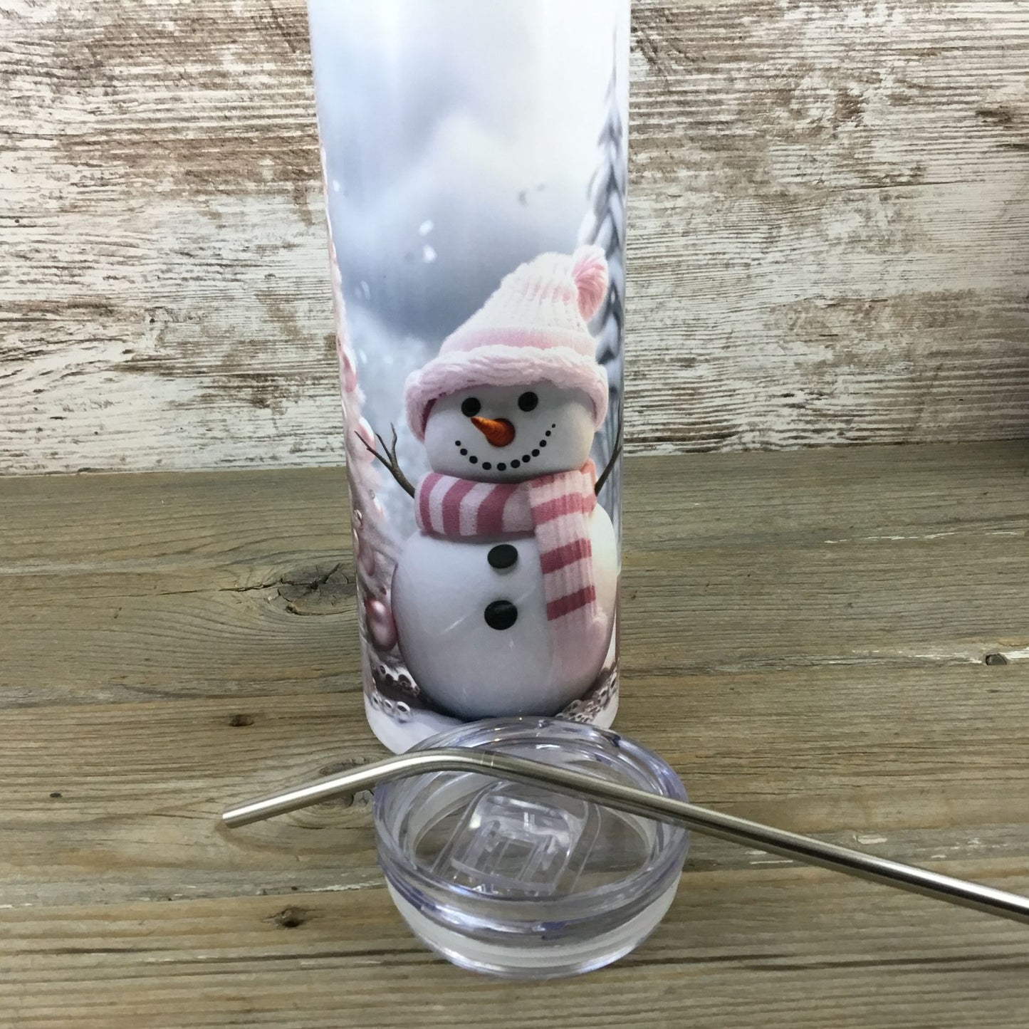 Snowman Pink Christmas 20 oz Skinny Tumbler