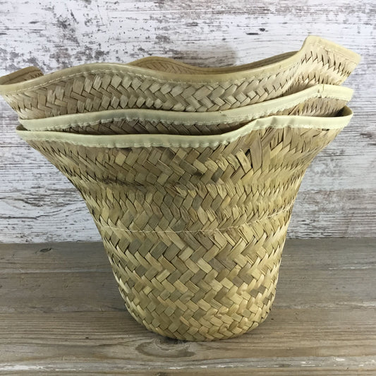 3 Vintage Woven Rattan Baskets Plastic Lined Flower Baskets Plant Baskets