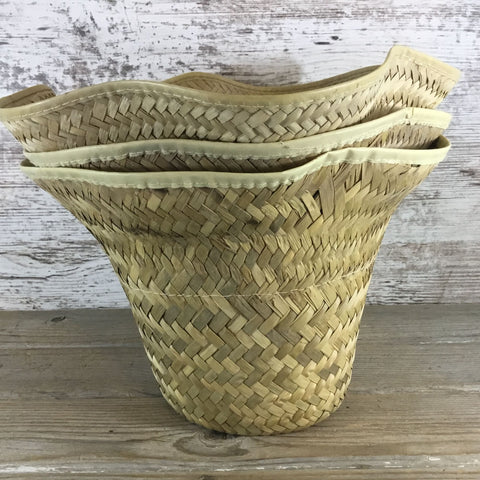 3 Vintage Woven Rattan Baskets Plastic Lined Flower Baskets Plant Baskets