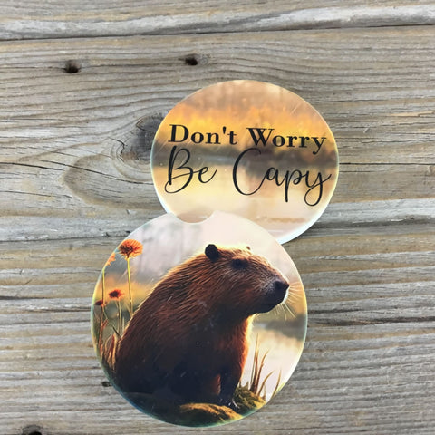 Don't Worry Be Cappy Capybara Car Coasters 