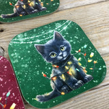 Black Cat Christmas Drink Coasters Set of 4