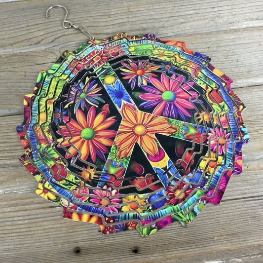 Peace Sign Flower Wind Spinner 10"