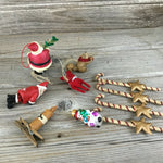 Lot of 10 Mini Christmas Ornaments Santa Snowmen Deer Candy Canes Candle