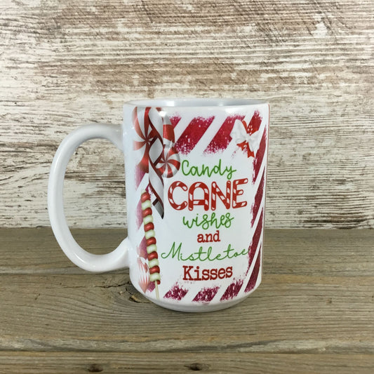 Candy Cane Wishes and Mistletoe Kisses Ceramic Coffee Mug