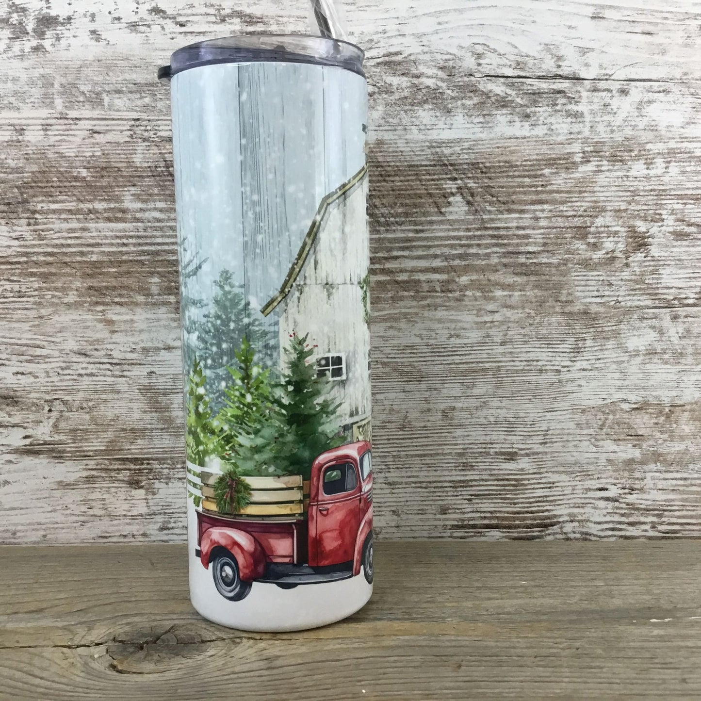 Red Truck Winter Farm 20 oz Skinny Tumbler