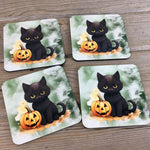 Black Cat Halloween Drink Coasters Set of 4
