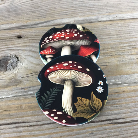 Red and White Polka Dot Mushroom Car Coasters