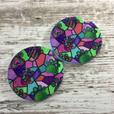 Dog Paw Prints Faux Stained Glass Car Coasters