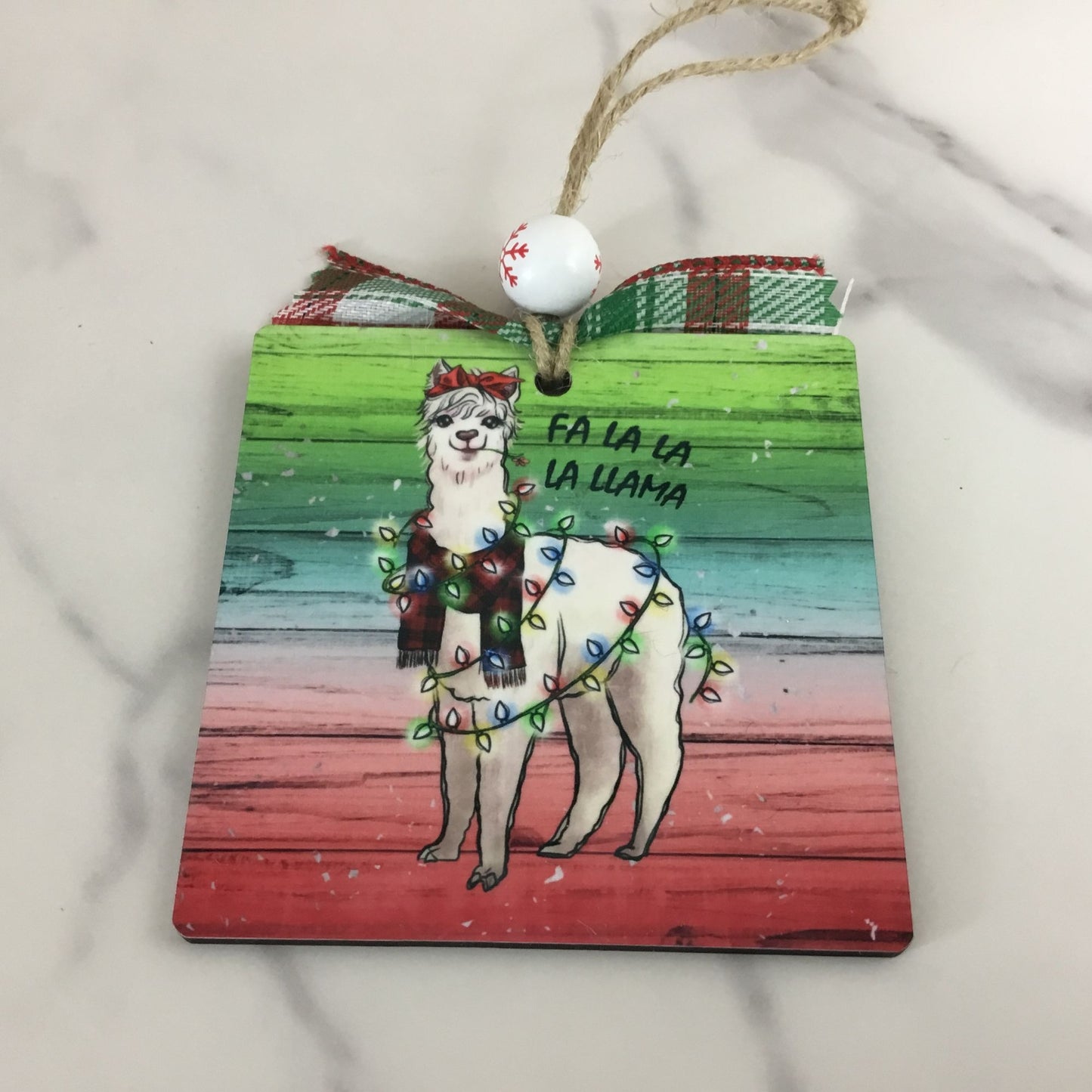 Fa La La La Llama 3.5" Square Wooden Christmas Ornament