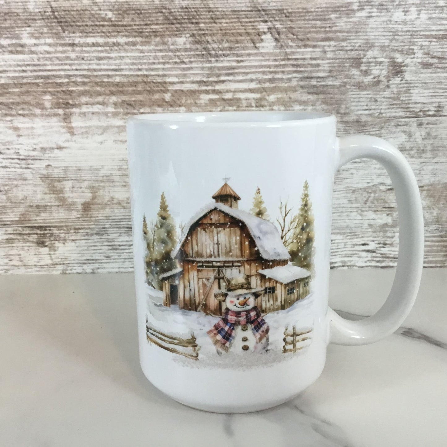 Rustic Country Snowman 15 oz Ceramic Coffee Mug