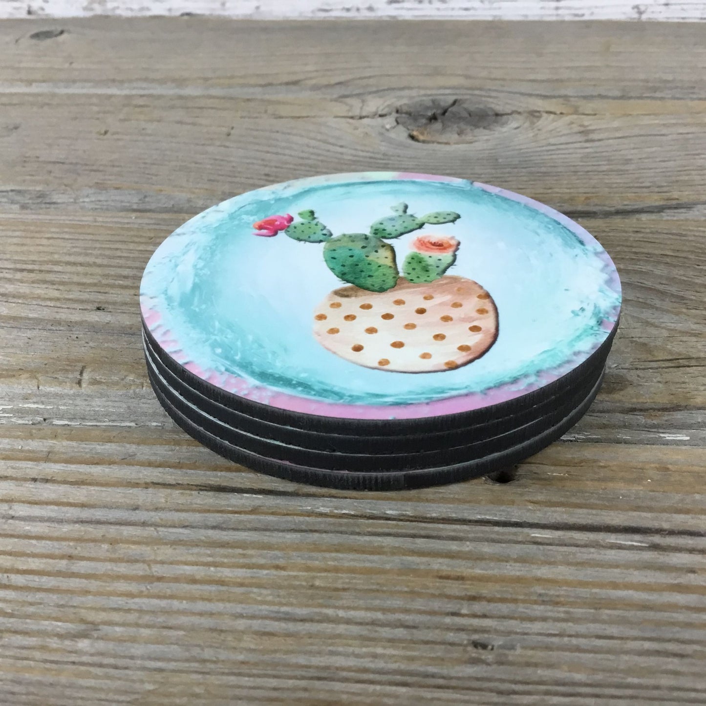 Cactus Hardboard Coasters with Cork Back Set of 4 Coasters