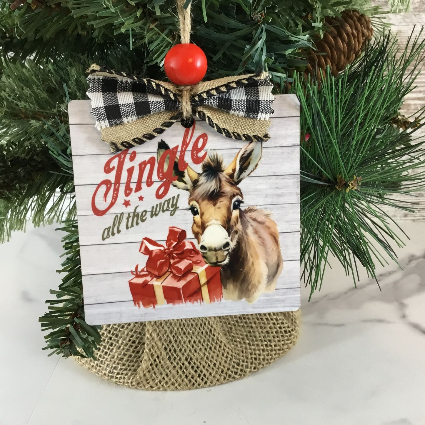 Donkey Rustic Farm Jingle All The Way Christmas Ornament