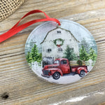 Red Truck Winter Farm Christmas Ornament
