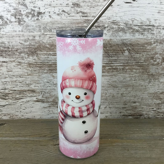 Pretty in Pink Snowman 20 oz Skinny Tumbler