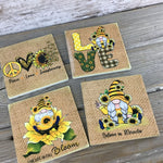 Sunflower Gnome Sandstone Coasters Set of 4