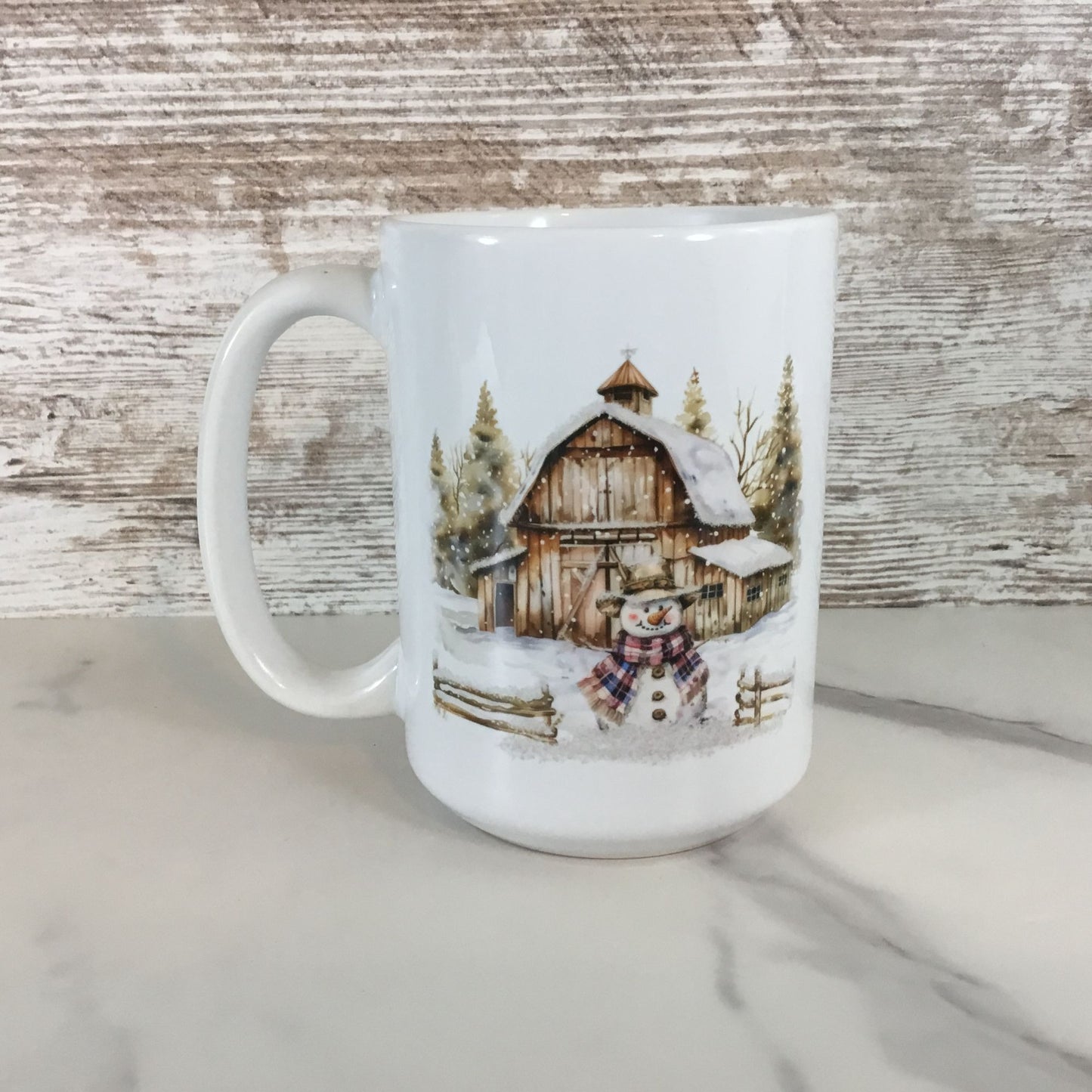 Rustic Country Snowman 15 oz Ceramic Coffee Mug