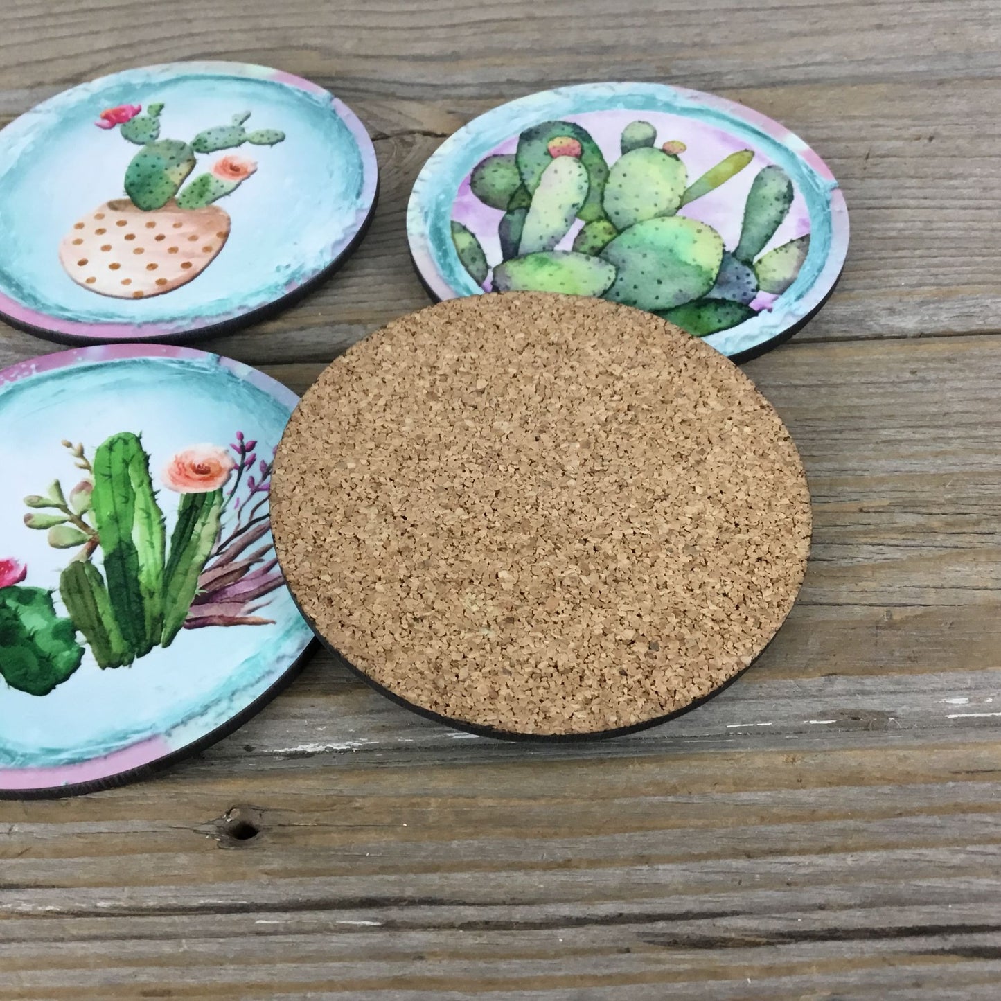 Cactus Hardboard Coasters with Cork Back Set of 4 Coasters