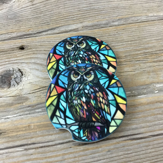 Owl Faux Stained Glass Car Coasters 