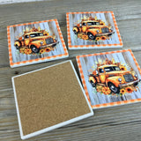 Vintage Orange Truck Fall Set of 4 Sandstone Coasters