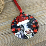Black and White Santa Cow Christmas Ornament Double Sided