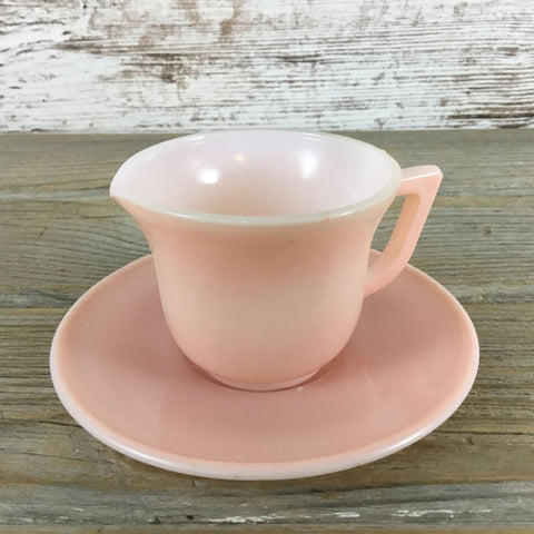 Vintage Hazel Atlas Childrens Pastel Pink Saucer and Creamer Tea Set