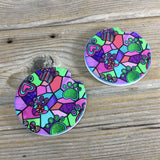 Dog Paw Prints Faux Stained Glass Car Coasters