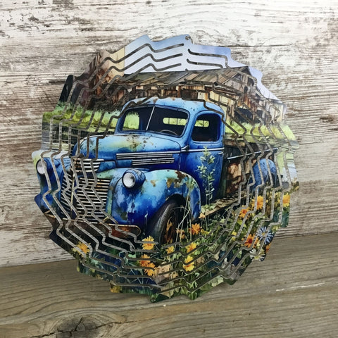 Vintage Blue Truck on the Farm Wind Spinner 