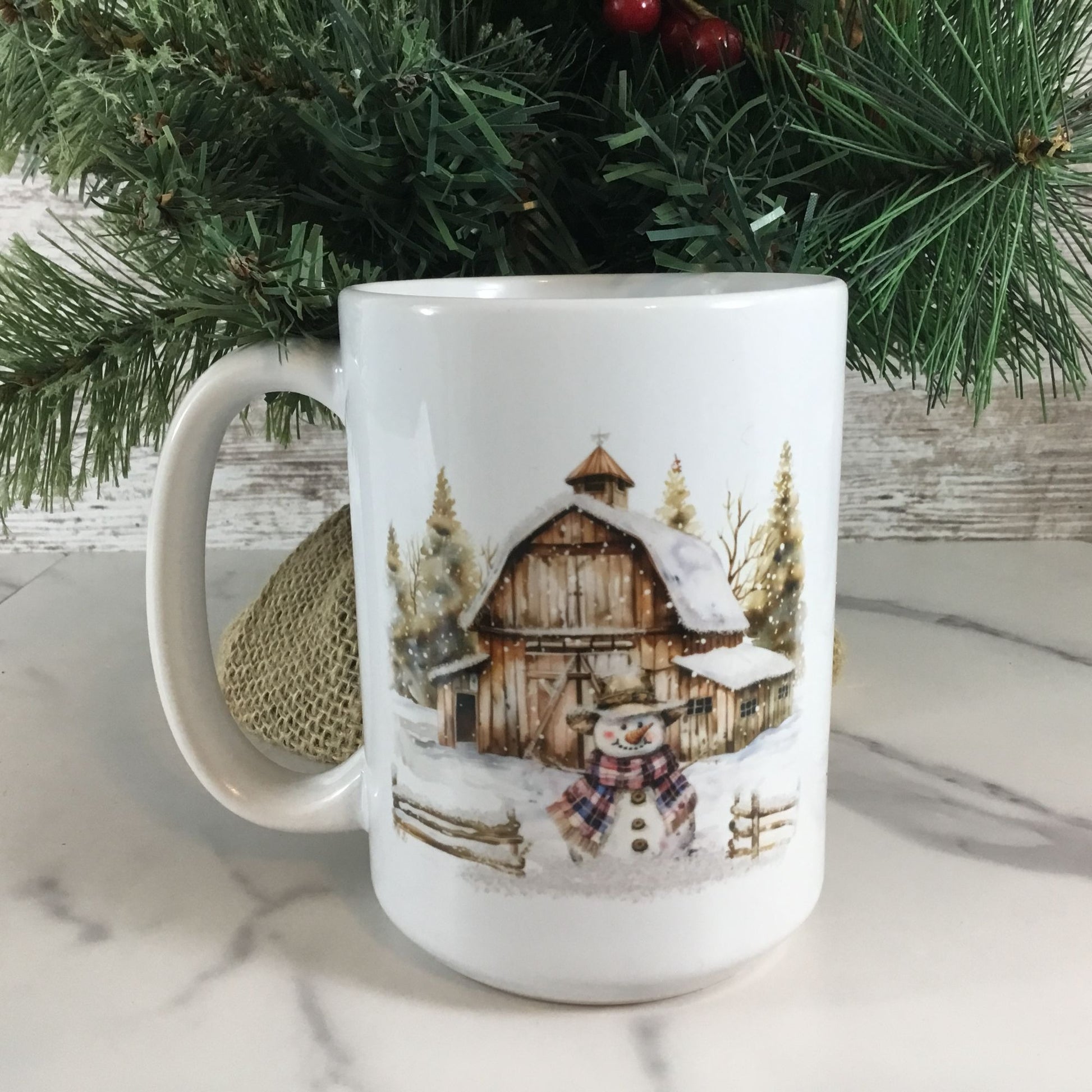 Rustic Country Snowman 15 oz Ceramic Coffee Mug