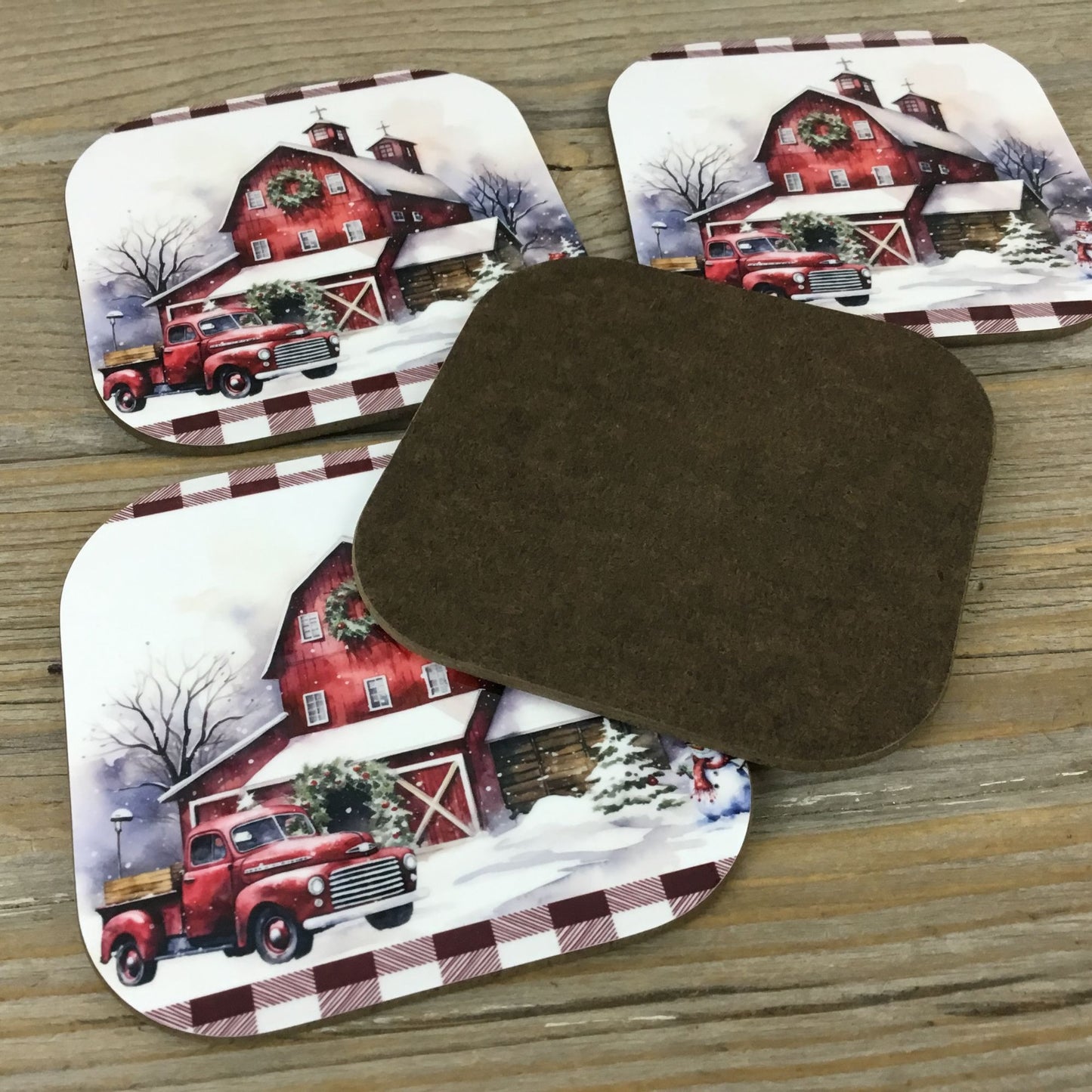 Red Truck Christmas on the Farm Set of 4 Hardboard Coasters