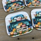 Fall Pumpkin Truck Set of 4 Hardboard Coasters
