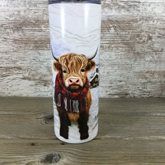 Highland Cow Winter 20 oz Skinny Tumbler